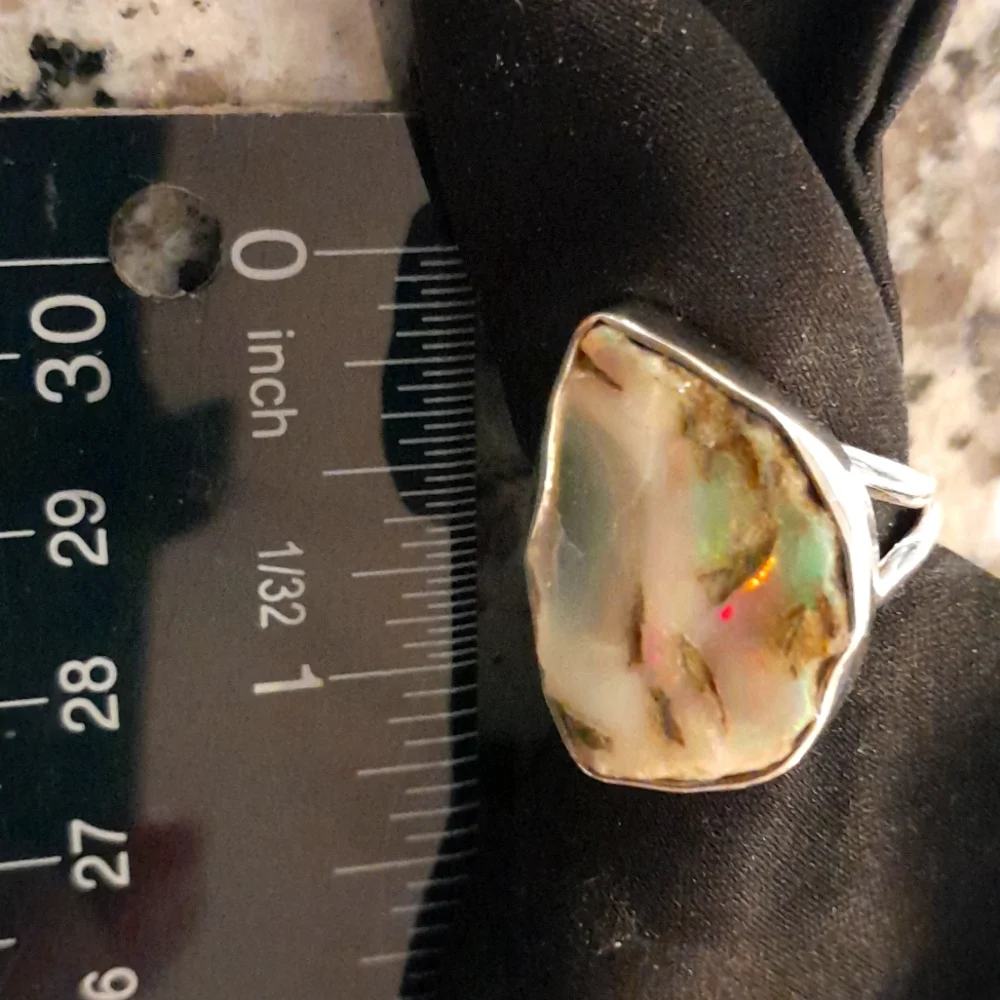 925 Sterling Silver Ring with Huge Ethiopian Opal Rough - Picture 5 of 16